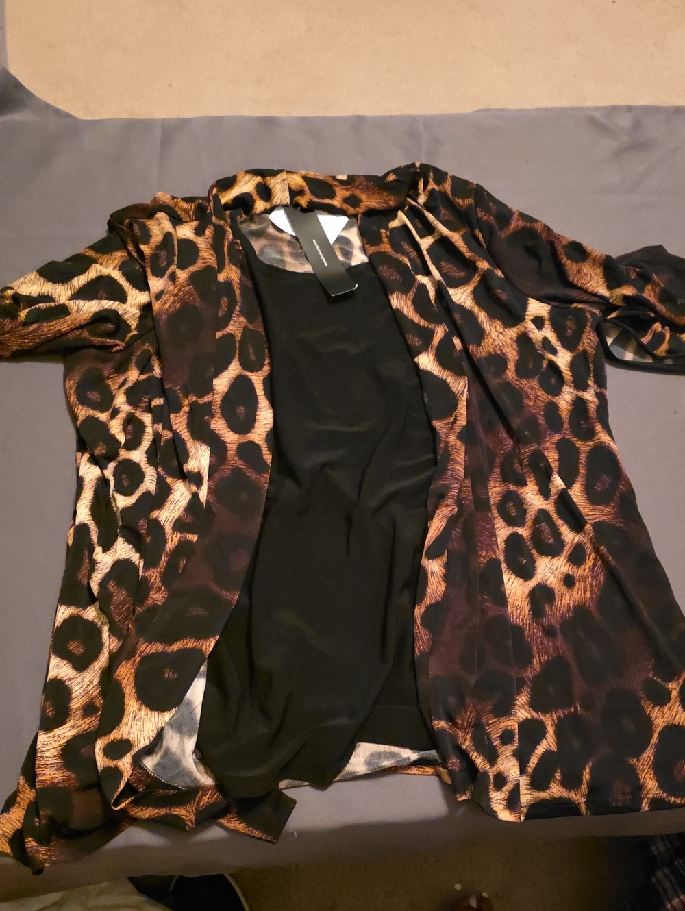 Leopard Print Open-Front Women's Blouse Jacket - Brown/Black